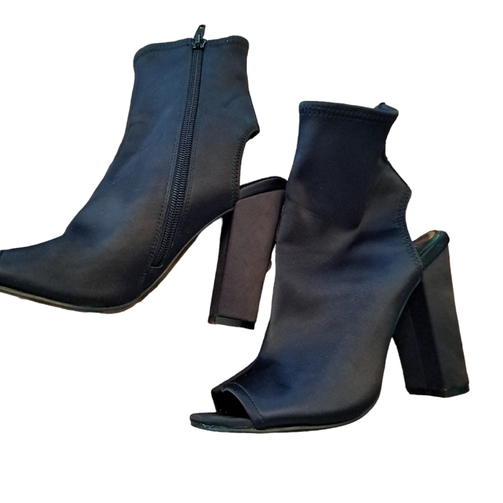Steve madden alma 6 1/2 block heel peep toe black satin goth steampunk shoes